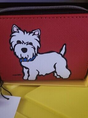 Marc Tetro Westie Dog Print Red Zip Wristlet Clutch